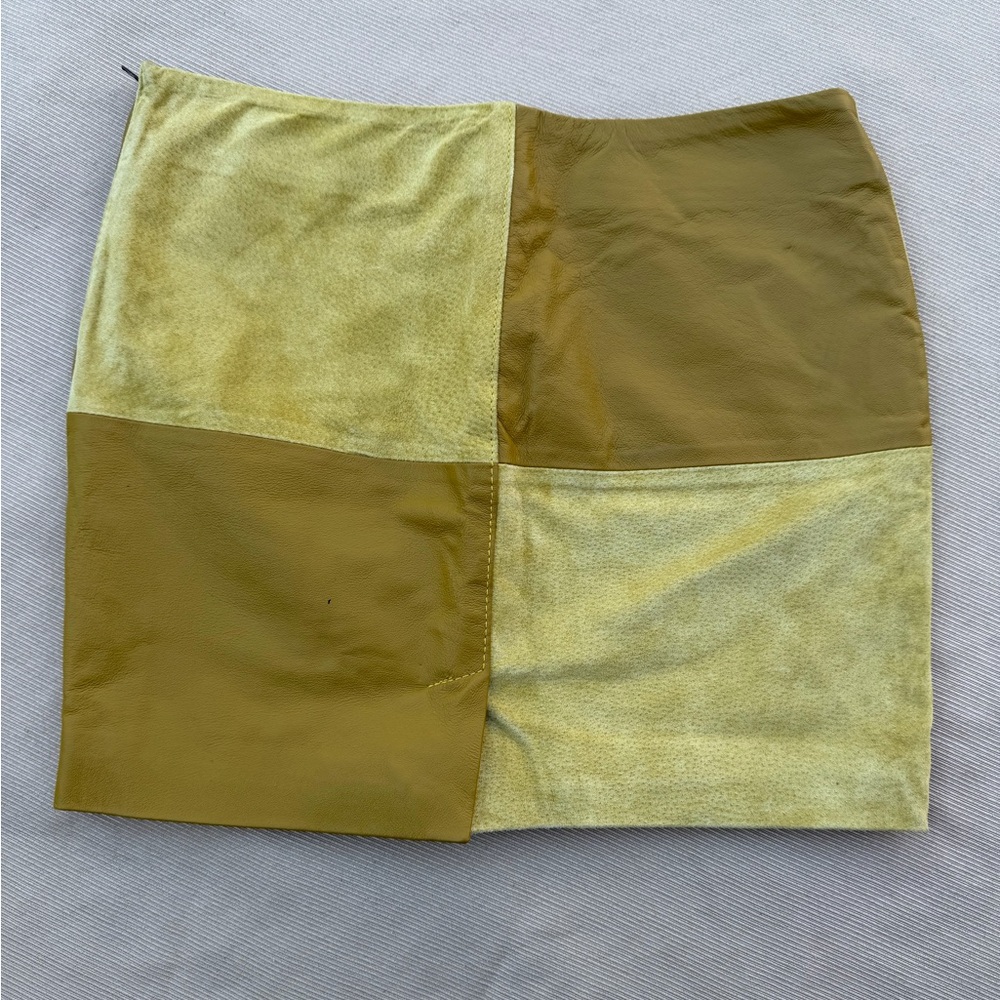 Vintage Patchwork Genuine Leather Mini Skirt - image 2